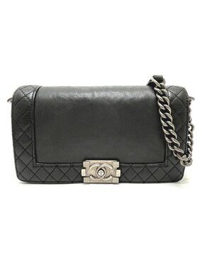 Chanel Shoulder Bag CC Logo Calfskin Black